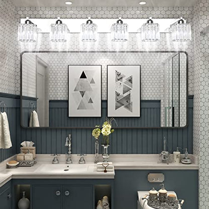 Aipsun Bathroom Vanity Light Fixtures 6 Light Chrome Vanity Light for Bathroom Crystal Vanity Lighting Fixtures (Exclude Bulb) - color: Chrome, size: 49 inch