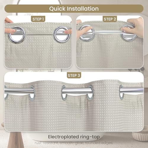 No Hook Shower Curtain Set with Snap-in Detachable Liner, 230 GSM Waffle Weave Fabric, Heavy Duty Water-Repellent, Khaki Beige, 72 x 74 Inch - color: Khaki Beige, size: 72"W x 74"L (Pack of 1)