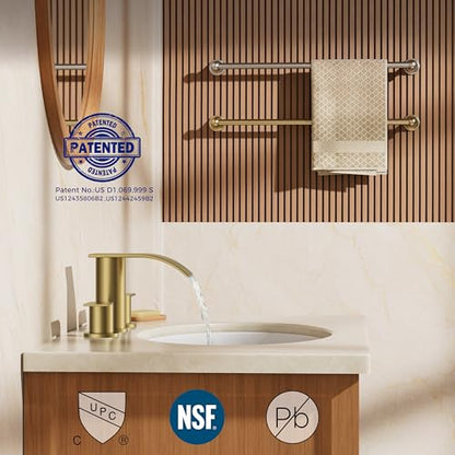 FORIOUS Bathroom Faucet 3 Hole 8 Inch Widespread Waterfall Brushed Gold | Bathroom Sink Faucet with Pop-up Drain and 24" Supply Lines, Two Handles, for Vanity Laundry Farmhouse School and Restroom - color: Brushed Gold