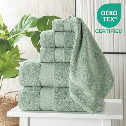 TEXTILOM 100% Turkish Cotton 6 Pcs Luxury Bath Towels, Soft & Absorbent Bathroom Towels Set (2 Bath Towel, 2 Hand Towel, 2 Washcloths)- Green - color: Green, size: 6 Pcs Towel Set
