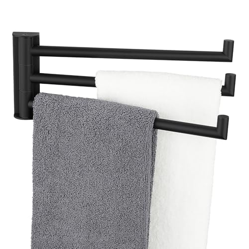 Aomasi Matte Black Swivel Towel Rack with 3 Rotating Arms, Wall Mounted | Rustproof 304 Stainless Steel, Rotate 180° for Easy Towel Access, Space-saving RV Towel Rack for Small Bathroom or Kitchen - color: Matte Black