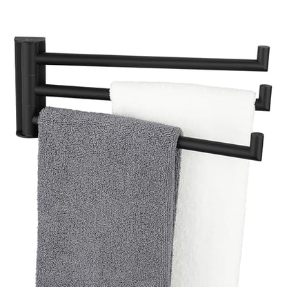 Aomasi Matte Black Swivel Towel Rack with 3 Rotating Arms, Wall Mounted | Rustproof 304 Stainless Steel, Rotate 180° for Easy Towel Access, Space-saving RV Towel Rack for Small Bathroom or Kitchen - color: Matte Black