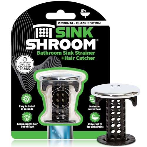 SinkShroom Chrome Edition Revolutionary Bathroom Sink Drain Protector Hair Catcher, Strainer, Snare, Black - color: Black