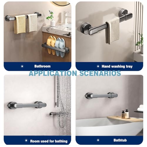 Shower Grab Bars Suction，Suction Cup Grab bar for Shower，16″Gray | Works on smooth tiles, glass, marble, acrylic flat surfaces. NOT suitable for textured walls, wallpaper and rough surfaces - color: Gray 41cm
