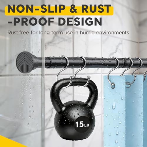 Black Tension Curtain Rods 28 to 50 Inch,1"Heavy Duty Shower Curtain Rod，No Slip No Drill Adjustable Shower Rod for Bathroom, Window, Closet & Wardrobe - color: Black, size: 28-50 inch