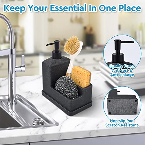 Dish Soap Dispenser with Sponge Holder,Liquid Hand and Dish Soap Dispenser and Spong Caddy with Brush Holder 3 in 1 Countertop Organizer for Kitchen Sink and Bathroom,Black - color: Black