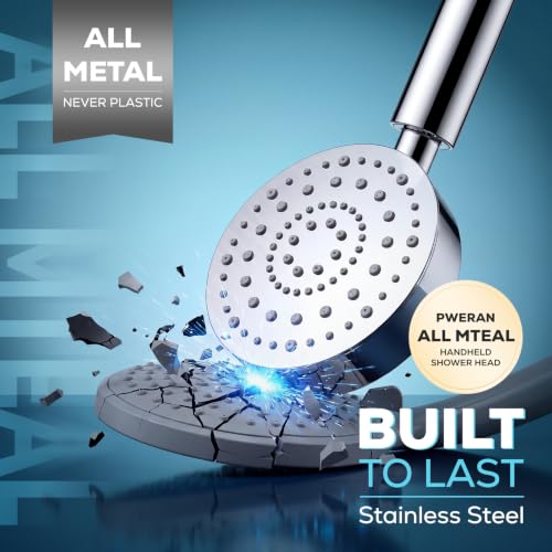 All Metal Handheld Shower Head with 72" Hose, High Pressure Shower Heads | 6 Spray,Stainless Steel Showerheads,Built-in Pause Mode,Hand HeId Showerhead,Non-Clogging Nozzles,Adjustable Brass Holder - color: Chrome Silver