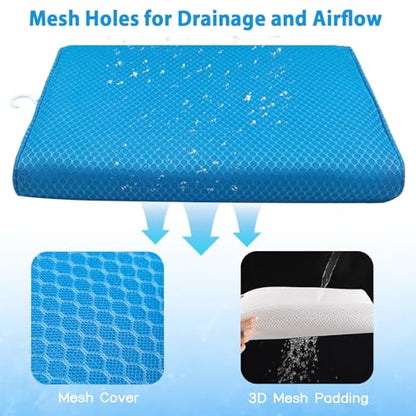 AEROiVi Shower Seat Cushion Non-Slip Silicone Bottom 3D Mesh Washable Blue | Soft Shower Chair Cushion for Benches Quick Drying Washable Mat 3D Mesh Pad with Hook Design Elderly Handicap Disabled - size: Blue