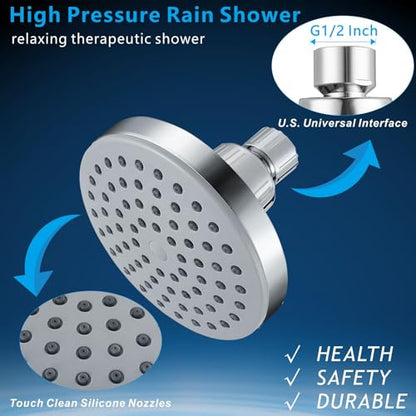 High Pressure Shower Head - 4.5“ Powerful Bathroom Pressure Boosting Rain Showerhead - Perfect Universal Replacement for Rainfall Shower Heads (Chrome)