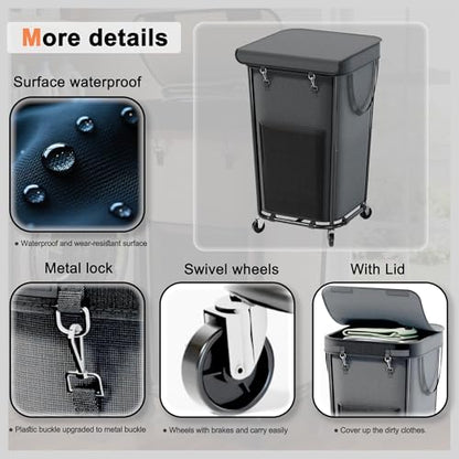 Laundry Basket with Lid and Wheels Rolling Laundry Basket, Removable Laundry Bag Design for Daily Use in Bathrooms and Laundry Rooms (Cover Black, 160L) - color: Cover Black
