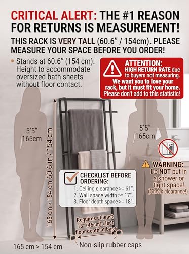 CANYAVE Metal Leaning Ladder Towel Rack, 4-Tier Blanket Stand for Bathroom Living Room, No Drilling Quilt Storage Organizer (Matte Black) - color: Matte Black