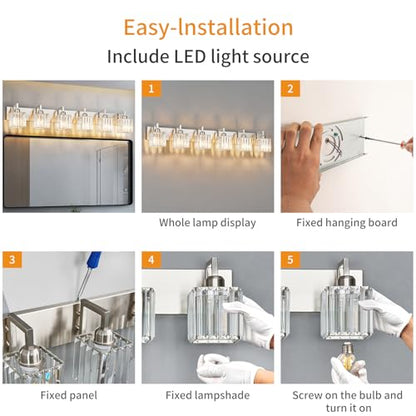 Modern Bathroom Vanity Light 6-Lights Brushed Nickel Vanity Light Crystal Wall Light Bathroom Light Fixtures - color: Nickel Crooked, size: 6-light