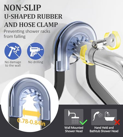 OMAIRA Shower Caddy Hanging Over the Shower Head - Rustproof Shower Organizer Hanging with Soap Scrub Holder, Non-Slip Stainless Steel Bathroom Storage Rack & Shelves, No Drilling, Black - color: Black