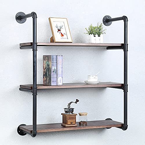 Industrial Pipe Shelves With Wood Planks,Rustic Pipe Shelving Wall Shelf | Metal Pipe Solid Pine Wood,Easy to Assemble,Wooden Board Thickness 0.78 In,For Bar Farmhouse Kitchen Office Bathroom,Bedroom - color: 3-layer, size: 30in
