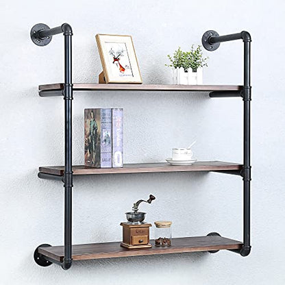 Industrial Pipe Shelves With Wood Planks,Rustic Pipe Shelving Wall Shelf | Metal Pipe Solid Pine Wood,Easy to Assemble,Wooden Board Thickness 0.78 In,For Bar Farmhouse Kitchen Office Bathroom,Bedroom - color: 3-layer, size: 30in