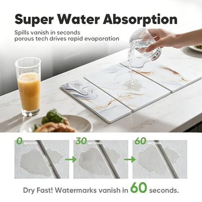 Stone Drying Mat for Kitchen Counter, Quick Diatomaceous Earth Mats for Dishes, 24"L x 16" W Super Absorbent Fast-Drying Collapsible Countertop Stone Mat (Marble White-08, 24" x 16") - color: Marble White-08