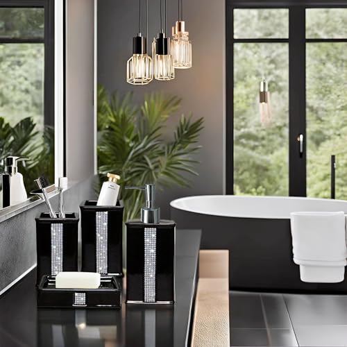 Bath Accessories Sets for Bathroom,Black Bathroom soap Dispenser Set,Ceramic Liquid Dispenser Pump, 2 Tumbler Cup,Soap Dish-Bathroom Home Decor Clearance (12 Ounce Black) - size: 12 Ounce Black