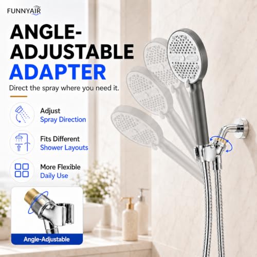 High Pressure Shower Head, Stick-on Low Mount Wall Bracket, Grey | 5 Spray Modes, Water-Saving, 360° Adjustable Bracket, For Low Water Pressure Home, RV, Bathroom, Fix Firmly Kid-Friendly - color: Gray
