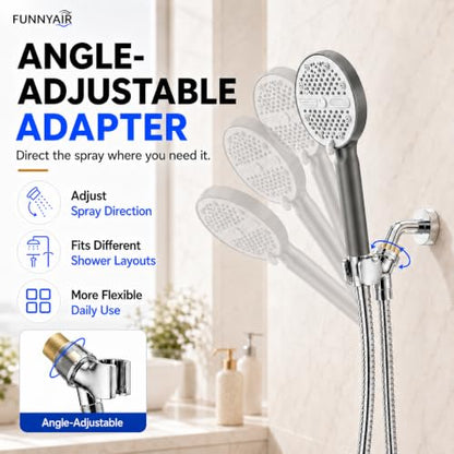High Pressure Shower Head, Stick-on Low Mount Wall Bracket, Grey | 5 Spray Modes, Water-Saving, 360° Adjustable Bracket, For Low Water Pressure Home, RV, Bathroom, Fix Firmly Kid-Friendly - color: Gray