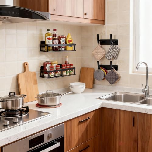 Corner Shower Caddy, 2 Pack No Drill Adhesive Shower Storage Shelves, Wall Mounted Bathroom Organizer Shelf with 2 Removable Hooks for Bathroom Kitchen