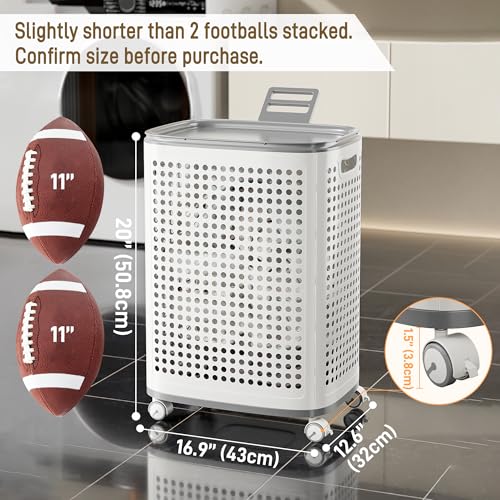 Plastic Laundry Basket on Wheels with Lid & Handle, Medium | Ventilated,rolling clothes hamper, storage for laundry room, dorm,bathroom, bedroom, playroom, game room, lightweight, White - size: Medium