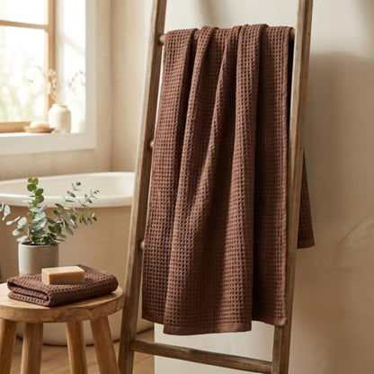 Bamboo Viscose Waffle Bath Towels - Pack of 2 - Brown - 250 GSM – 100% Viscose Derived from Bamboo - Quick-Dry Waffle Weave - Spa & Gym Ready - Oeko-TEX Certified – Absorbent - Breathable - color: Brown