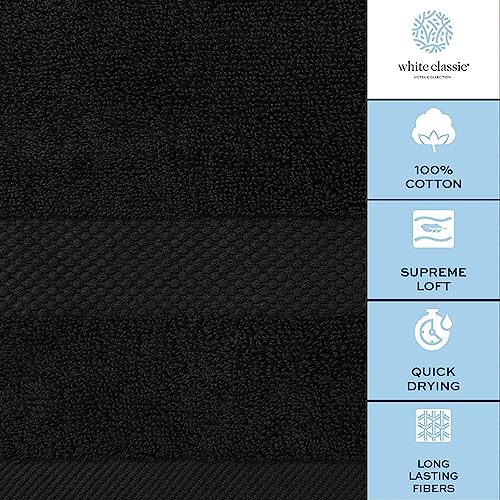 White Classic Luxury Bath Towel Set of 8 Pieces - 100% Turkish Cotton Highly Absorbent Towels for Bathroom, 2 Luxury Bath Towels 700GSM, 2 Hand Towels, 4 Washcloths, Black - color: 04: Black