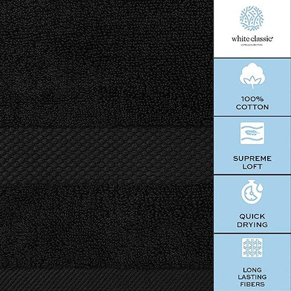White Classic Luxury Bath Towel Set of 8 Pieces - 100% Turkish Cotton Highly Absorbent Towels for Bathroom, 2 Luxury Bath Towels 700GSM, 2 Hand Towels, 4 Washcloths, Black - color: 04: Black