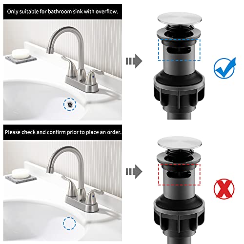 2 Handle Brushed Nickel Bathroom Sink Faucet - 4 Inch Centerset Faucet Bathroom 2 or 3 Hole Lavatory Faucet Bathroom Vanity Sink Faucets with Pop-up Drain and Supply Lines - color: ‎Brushed Nickel