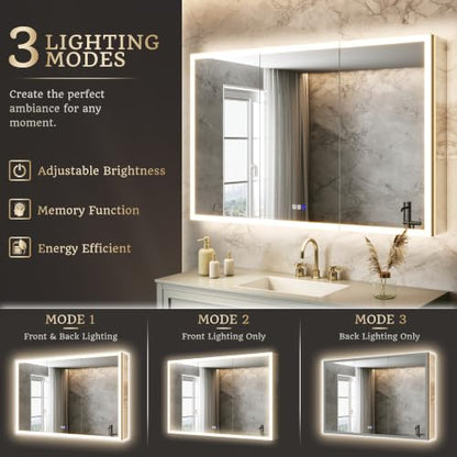 48x32 Lighted Medicine Cabinet, Separate Front & Back Lights | Surface/Recessed LED Medicine Cabinet for Bathroom with Side Mirrors, Dimmable Light, Anti-Fog, Memory,Silver Aluminum Frame - size: 48" x 32"