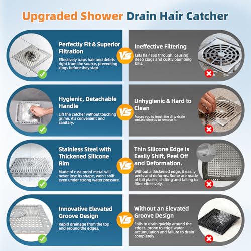 Hibbent Upgraded Shower Drain Hair Catcher, Shower Cover for Bathroom Floor 6" Drain, Anti-Clogging Bathtub Strainer, Stainless Steel Kitchen Sink Strainer with Handle, Grey - color: 6' Light Grey