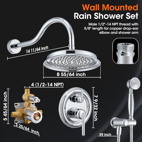 Rainfall Shower System Shower Faucet Set, Luxury, Antique, Polished Chrome | 9 Inch Shower Head and Handheld Spray, Pressure Balance Valve, Wall Mounted, Bathroom, Shower Trim Kit - color: Polished Chrome, style: With Handheld