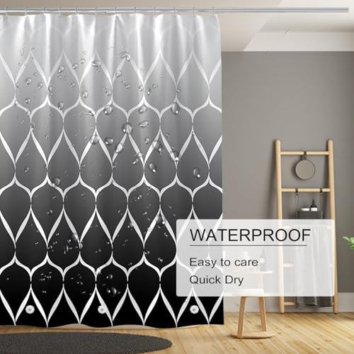 TIKABC Shower Curtain Liner, 4G PEVA Shower Liner, Plastic Waterproof Shower Curtains, with Grommet Holes and 3 Magnetic Weights(Gradient Black Gird) - color: Gradient Black Grid