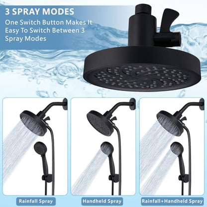 Rain Shower Head with Handheld, High Pressure Rainfall Showerhead and 3 Settings Hand held Spray Combo with Detachable Hose (Black) - color: Matte Black