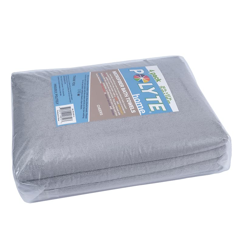 POLYTE 330 GSM Poly Blend Microfiber Quick Dry Bath Towel, 30x57 in, 4 Pack | Oversize, Lint Free, Lightweight, Body Towel - color: Gray