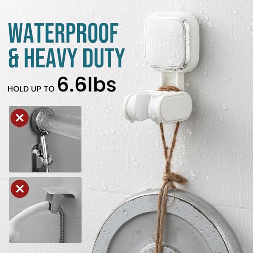 TAILI Shower Head Holder Suction,Adjustable Height & Angle,Universal,White | bathroom handheld shower wand bracket,no-drill removable waterproof,round,plastic,wall mounted,kids,pets,4.5" - color: White, size: Square
