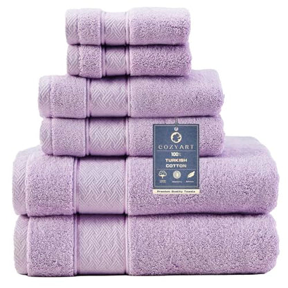 COZYART Bath Towel Set 6 PCS, Luxury Lavender 100% Turkish Cotton 650GSM | Soft Absorbent Quick Dry, OEKO‑Tex 100 Cert. Zero Twist Ring Spun Cotton, Plush Fluffy, Breathable Hotel Quality Towels Set - color: Lavender