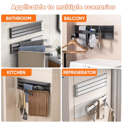 Swivel Towel Rack Thicken Metal 3-Arm Towel Bar Space Saving Wall Mounted Towel Holder with Rustproof Swing Out Towel Hanger for Bathroom Kitchen Matte Black - color: Matte Black-9.4 Inch