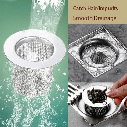 2 Shower Drain Hair Catcher, Shower Drain Basket, SS Mesh, Fits 2-Inch Hole | Easy to Clean SS Mesh Hair Trap, Reusable Anti-Clog Drain Strainer for Bathroom Sink, Drain & Tub, 2" Inner Dia Holes - size: Deep-2 Pcs