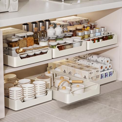 Garvee 15.7'' Pull Out Cabinet Organizer Fixed with Adhesive Durable Film,Sliding Drawers for Cabinets,No Drilling Required-Stainless Steel Material,Can Be Used for Cabinets, Bathroom Sinks - color: White