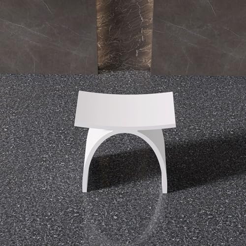 White Shower Bench, Solid Surface Fancy Bath Stool 16.7 x 15.7 in | Stone Resin Waterproof, 400lb Capacity, Arched Fancy Bathroom Seat for Inside Showers - color: White Arched
