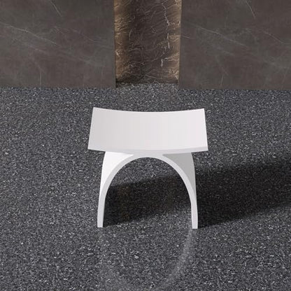 White Shower Bench, Solid Surface Fancy Bath Stool 16.7 x 15.7 in | Stone Resin Waterproof, 400lb Capacity, Arched Fancy Bathroom Seat for Inside Showers - color: White Arched