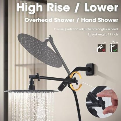 TRUSTMI Shower Arm Diverter, 10 Inch Adjustable Height Shower Head Extension Arm, Matte Black - color: Black