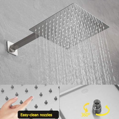 Brushed Nickel Shower System 10 Inch Bathroom Luxury Rain Mixer Shower Combo Set Wall Mounted Rainfall Shower Head and Handheld System Shower Faucet Rough-in Valve Body and Trim Kit - color: Brushed Nickel, size: 10 Inch