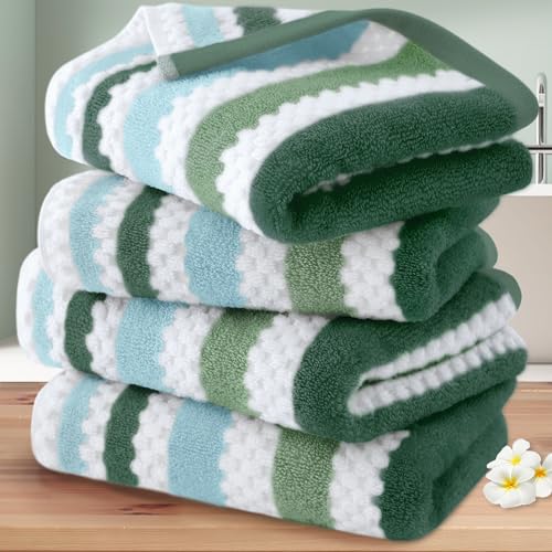 Waffle Hand Towels for Bathroom, Hand Towel Set of 4, 16"x27" - 100% Cotton | Quick Dry | Thick | Soft | Absorb | Lightweight, Striped Bathroom Hand Towels Decorative Set, Green Stripe + White Checker - color: Green and White, size: 4 PC Hand Towel Set