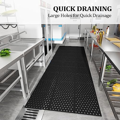 ROVSUN Rubber Floor Mat with Holes, 3x10 FT Hollow Large Mat Roll, Anti-Fatigue/Non-Slip Drainage Mat, for Industrial Kitchen Restaurant Bar Bathroom, Indoor/Outdoor Cushion - size: 35.4"L x 118"W x 0.4"Th