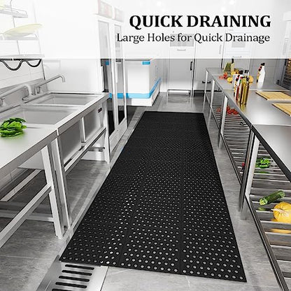 ROVSUN Rubber Floor Mat with Holes, 3x10 FT Hollow Large Mat Roll, Anti-Fatigue/Non-Slip Drainage Mat, for Industrial Kitchen Restaurant Bar Bathroom, Indoor/Outdoor Cushion - size: 35.4"L x 118"W x 0.4"Th