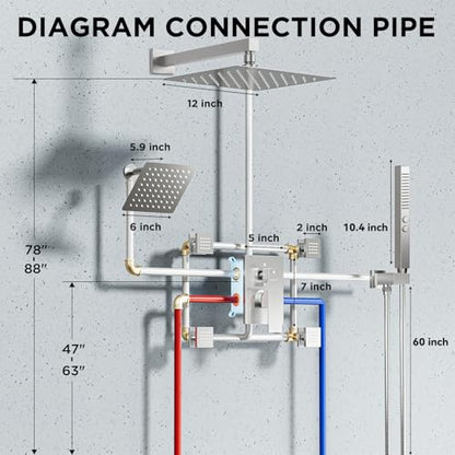Rainfall Shower System with 4 Body Spray Jets, STARBATH 4 Way 12 + 6"Rainfall Shower Head with Handheld Combo, Shower Jets System High Pressure Shower Faucet Set, Brushed Nickel - color: Brushed Nickel, size: 6"+12"-04