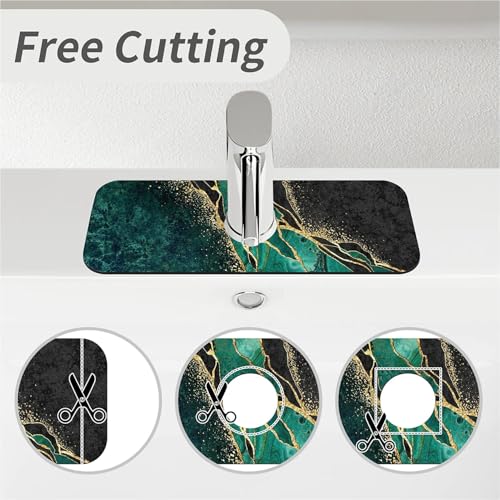 Kitchen Sink Splash Guard，Black and green gold marble Faucet Mat Sink Gadgets-Super Absorbent Fast Drying Mat Drip Catcher for Kitchen, Bathroom,Sink Mat, Dish Drying Mat, Bathroom(15" X 5.5" ) - color: Black and green gold marble