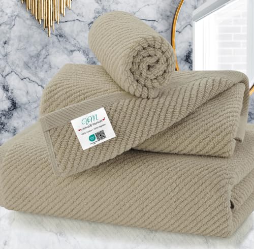 VOOVA & MOVAS 3PC Towel Set, 100% Cotton, Dark Tan | 1 Large Bath 30x56 In, 1 Hand 18x28 In,1 Wash Cloth 13x13 In, Quick Dry, Soft, Thick, Bathroom Essentials - color: Cape May Cobblestone - Dark Tan, size: 3 PC Bathroom Towel Set